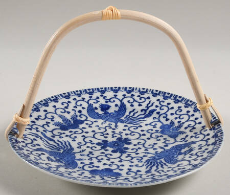 Phoenix Bird 5 3/8"-5 5/8" Bamboo Handled Serving Plate  HC