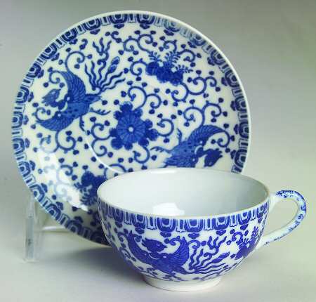 Phoenix Bird Flat Demitasse Cup & Saucer Set