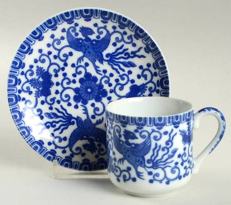 Phoenix Bird Flat Demitasse Cup & Saucer Set