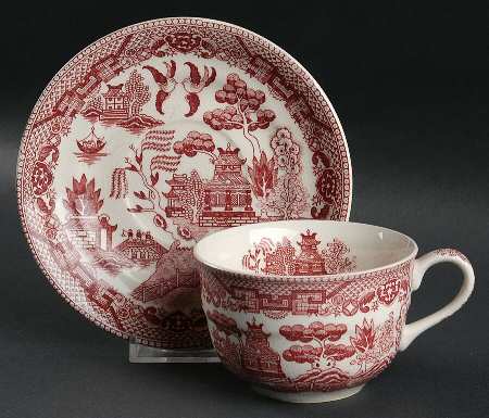 Pink Willow (Earthenware) Flat Cup & Saucer Set