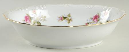 Rosemarie (Scalloped, Pink Flowers) 10" Oval Vegetable Bowl