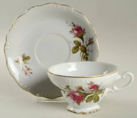 Rosemarie (Scalloped, Pink Flowers) Footed Cup & Saucer Set