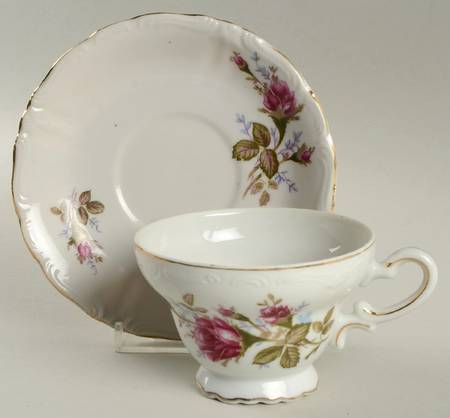 Rosemarie (Scalloped, Pink Flowers) Footed Cup & Saucer Set