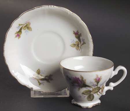 Rosemarie (Scalloped, Pink Flowers) Footed Demitasse Cup & Saucer Set