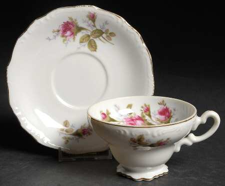 Rosemarie (Scalloped, Pink Flowers) Footed Cup & Saucer Set