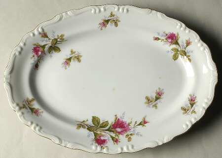 Rosemarie (Scalloped, Pink Flowers) 12" Oval Serving Platter