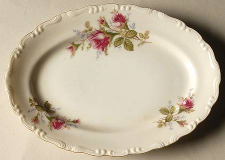 Rosemarie (Scalloped, Pink Flowers) 10" Oval Serving Platter
