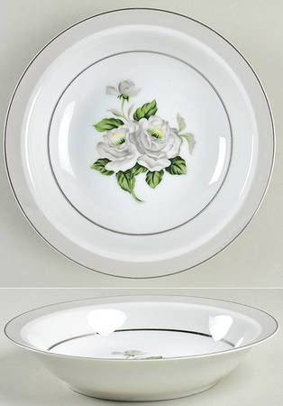 White Rose (Platinum) Rim Soup Bowl