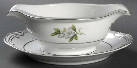 White Rose (Platinum) Gravy Boat with Attached Underplate