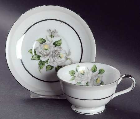 White Rose (Platinum) Footed Cup & Saucer Set