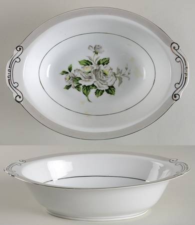 White Rose (Platinum) 10" Oval Vegetable Bowl