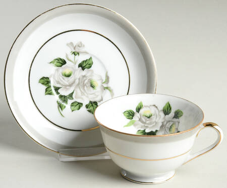 White Rose (Gold) Footed Cup & Saucer Set