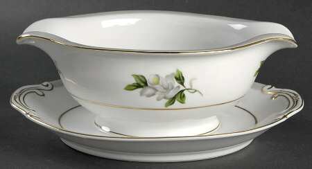 White Rose (Gold) Gravy Boat with Attached Underplate