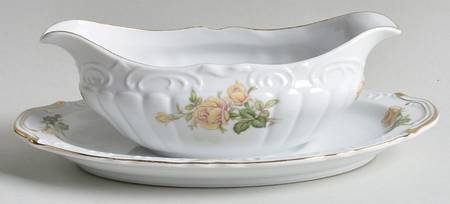 Yellow Rose Gravy Boat with Attached Underplate