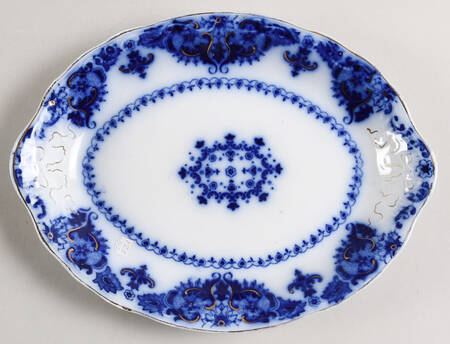 Albany Flow Blue (Gold Trim  and Accent) 9" Oval Serving Platter