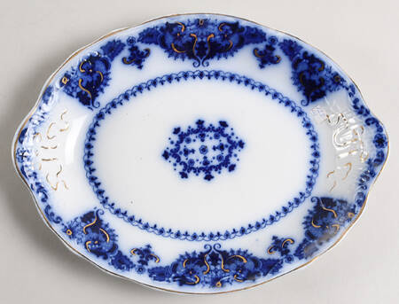 Albany Flow Blue (Gold Trim  and Accent) 10" Oval Serving Platter