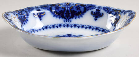 Albany Flow Blue (Gold Trim  and Accent) 7" Oval Vegetable Bowl