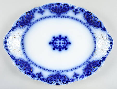 Albany Flow Blue (Gold Trim  and Accent) 16" Oval Serving Platter