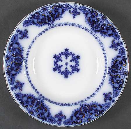 Albany Flow Blue (Gold Trim  and Accent) Large Rim Soup Bowl