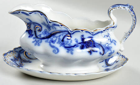 Andorra Flow Blue (Gold Accents) Gravy Boat with Attached Underplate