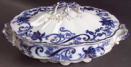 Andorra Flow Blue (Gold Accents) Oval Covered Vegetable
