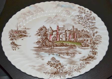 Ancient Towers Brown Multicolor 14" Oval Serving Platter