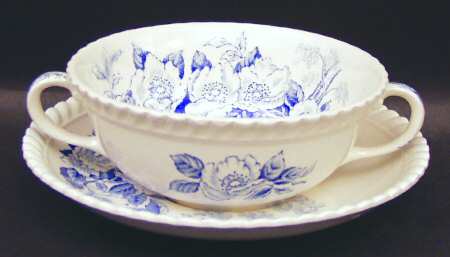 Appleblossom Blue Flat Cream Soup Bowl & Saucer Set