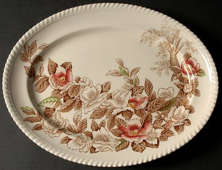 Appleblossom Brown Multicolor 13" Oval Serving Platter