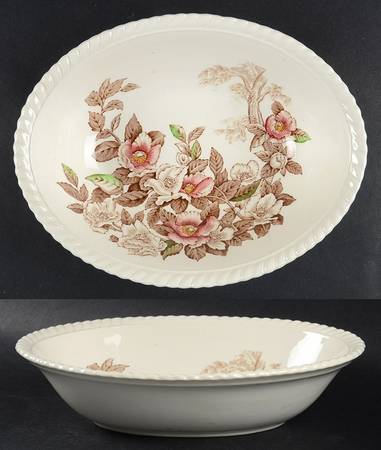Appleblossom Brown Multicolor 9" Oval Vegetable Bowl