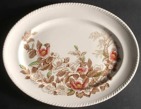 Appleblossom Brown Multicolor 15" Oval Serving Platter
