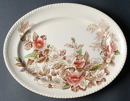 Appleblossom Brown Multicolor 14" Oval Serving Platter