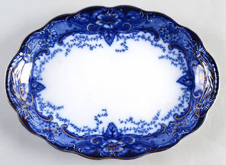 Argyle Blue (Flow Blue) 10" Oval Serving Platter
