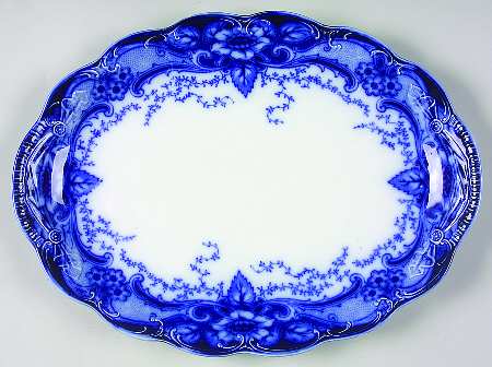 Argyle Blue (Flow Blue) 12" Oval Serving Platter