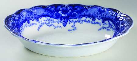 Argyle Blue (Flow Blue) 9" Oval Vegetable Bowl
