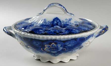 Argyle Blue (Flow Blue) Round Covered Vegetable