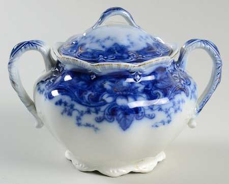 Argyle Blue (Flow Blue) Sugar Bowl & Lid