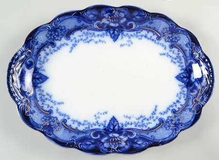 Argyle Blue (Flow Blue) 14" Oval Serving Platter
