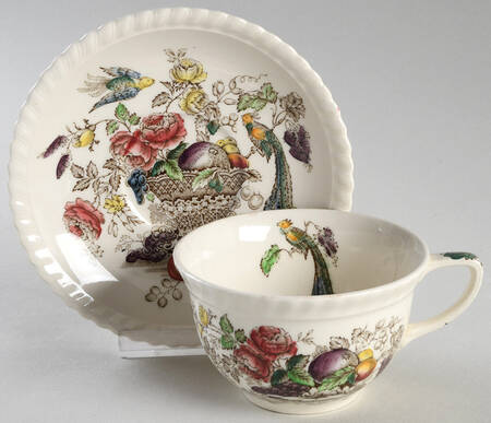 Bird of Paradise Brown Multicolor Flat Cup & Saucer Set