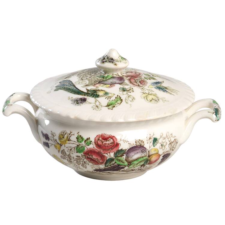 Bird of Paradise Brown Multicolor Sugar Bowl & Lid