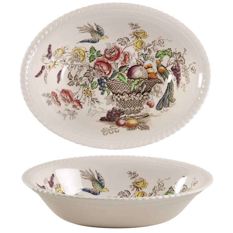 Bird of Paradise Brown Multicolor 9" Oval Vegetable Bowl