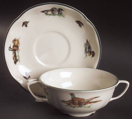Brookshire (Made in England, Earthenware) Flat Cream Soup Bowl & Breakfast Saucer Set