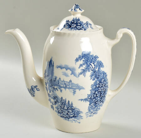 Castle On The Lake Blue Coffee Pot & Lid