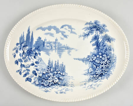 Castle On The Lake Blue 17" Oval Serving Platter