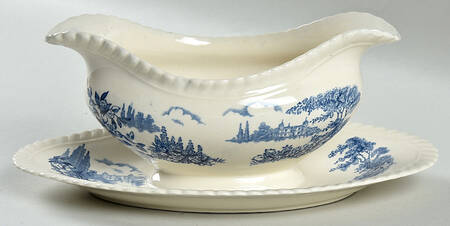 Castle On The Lake Blue Gravy Boat with Attached Underplate