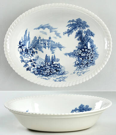 Castle On The Lake Blue 9" Oval Vegetable Bowl