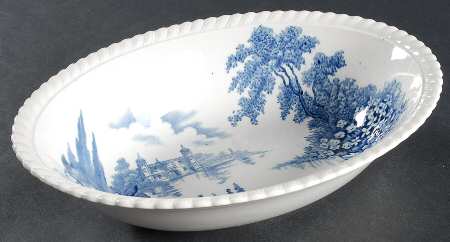 Castle On The Lake Blue 9" Oval Vegetable Bowl