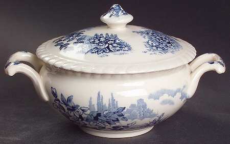 Castle On The Lake Blue Sugar Bowl & Lid
