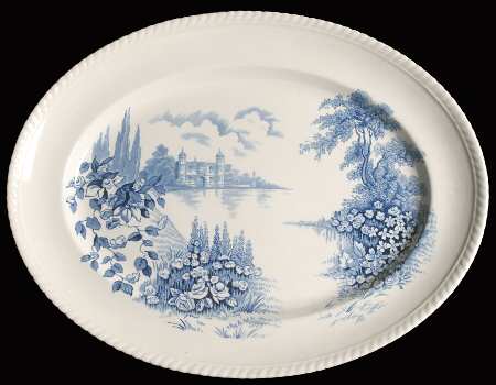 Castle On The Lake Blue 16" Oval Serving Platter