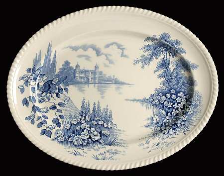 Castle On The Lake Blue 13" Oval Serving Platter