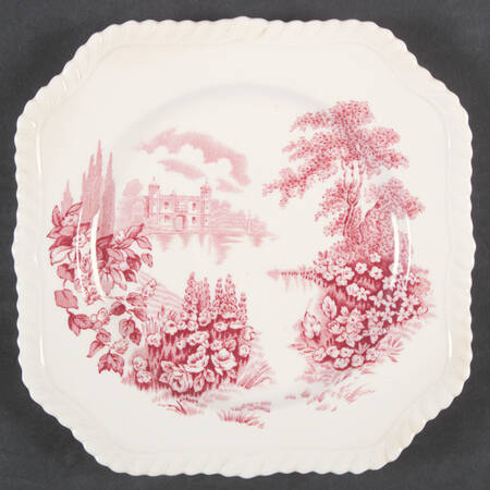 Castle On The Lake Pink Red Square Salad Plate